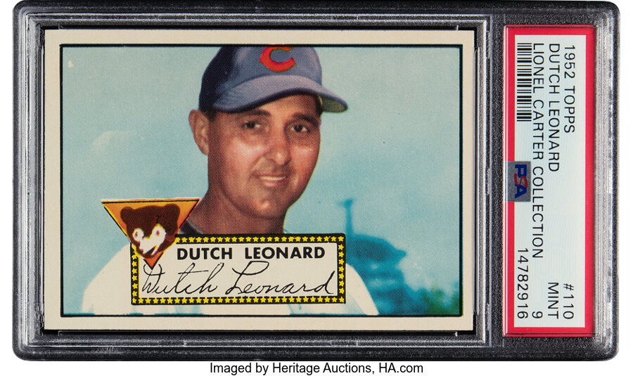 1952 Topps Dutch Leonard #110 PSA Mint 9 - Pop Five, None Superior! From the Lionel Carter Collection