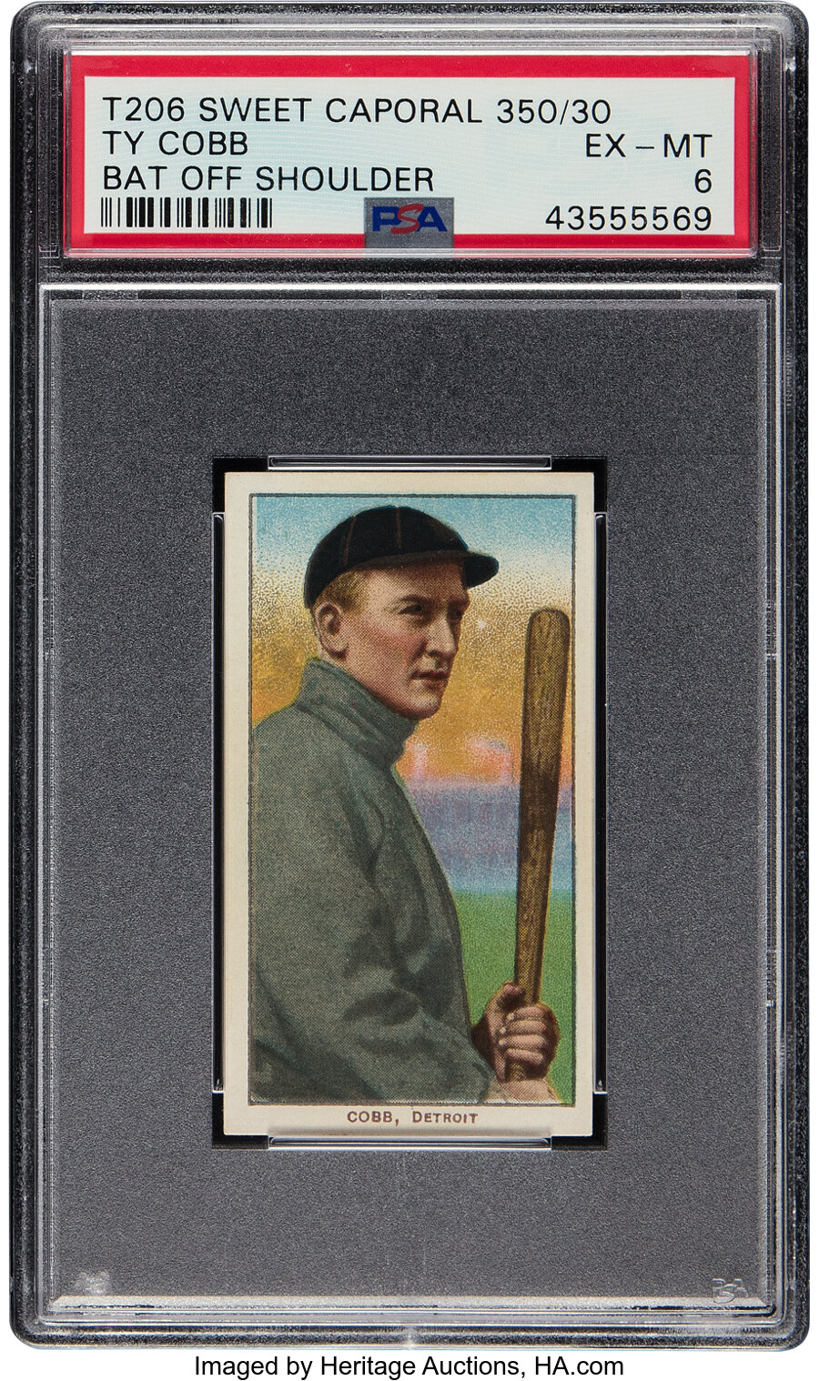 1909-11 T206 Sweet Caporal 350/30 Ty Cobb (Bat Off Shoulder) PSA EX-MT 6