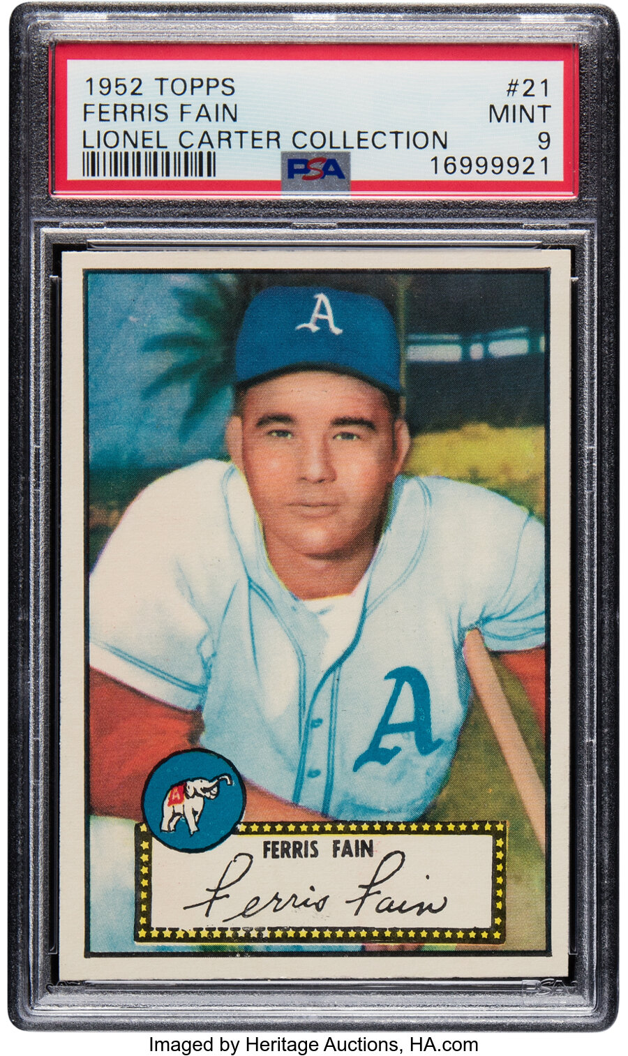 1952 Topps Ferris Fain #21 PSA Mint 9 - Pop Two, None Superior! From the Lionel Carter Collection