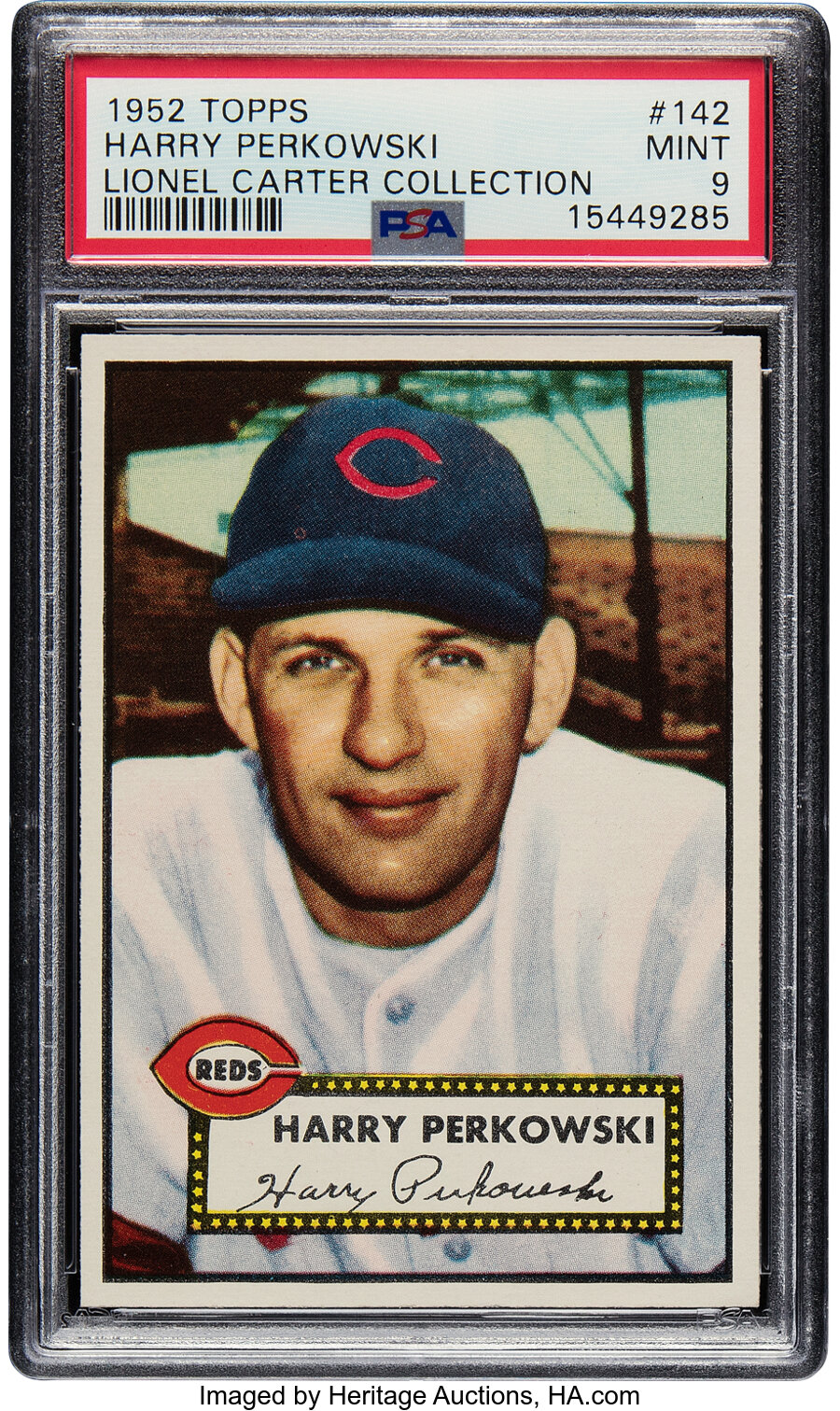 1952 Topps Harry Perkowski Rookie #142 PSA Mint 9 - Pop Three, One Higher! From the Lionel Carter Collection