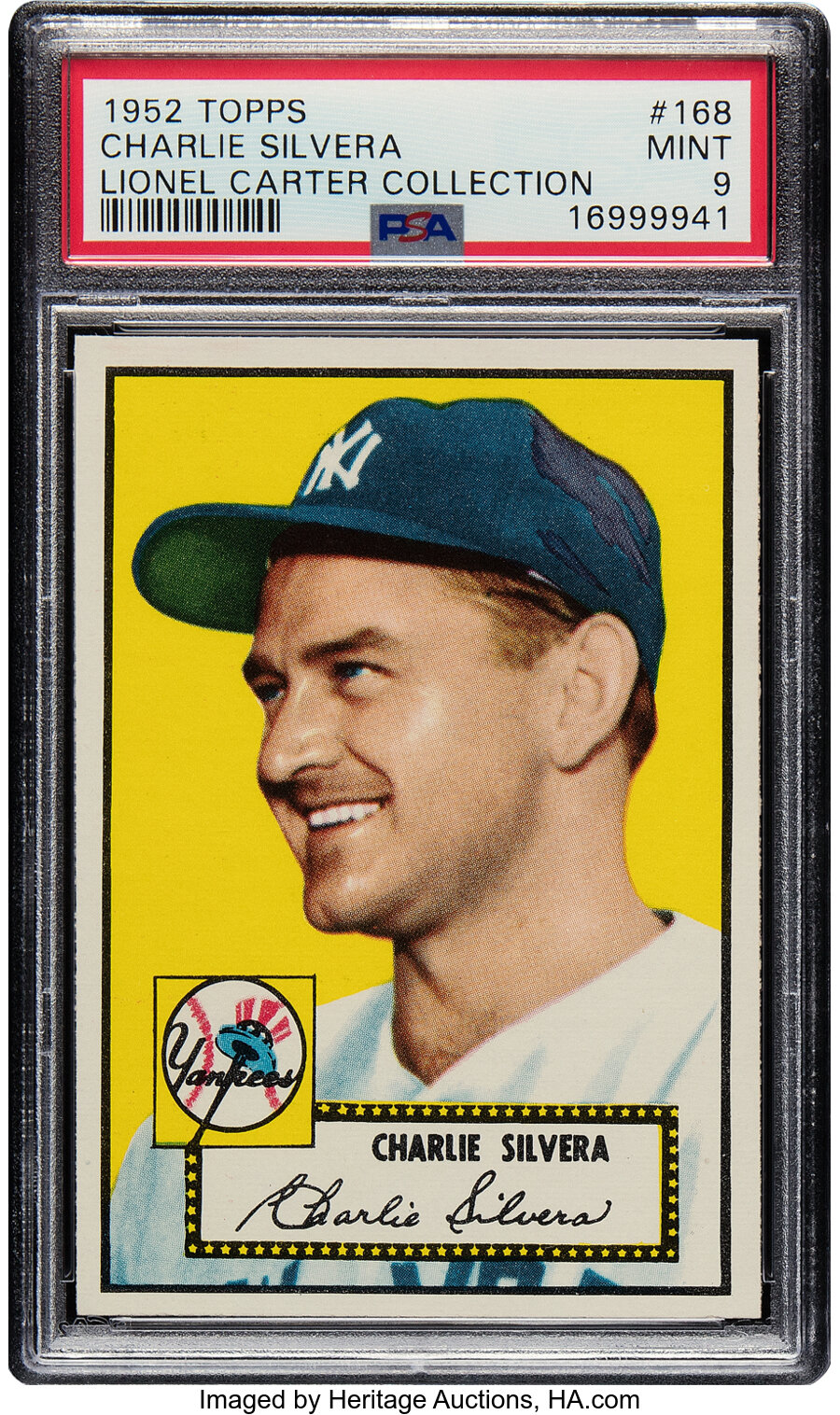 1952 Topps Charlie Silvera Rookie #168 PSA Mint 9 - Pop Six, None Superior!