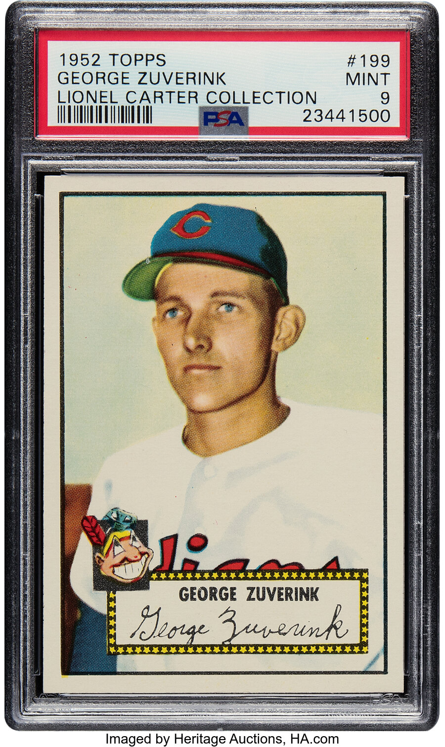 1952 Topps George Zuverink Rookie #199 PSA Mint 9 - Pop Four, None Superior! From the Lionel Carter Collection