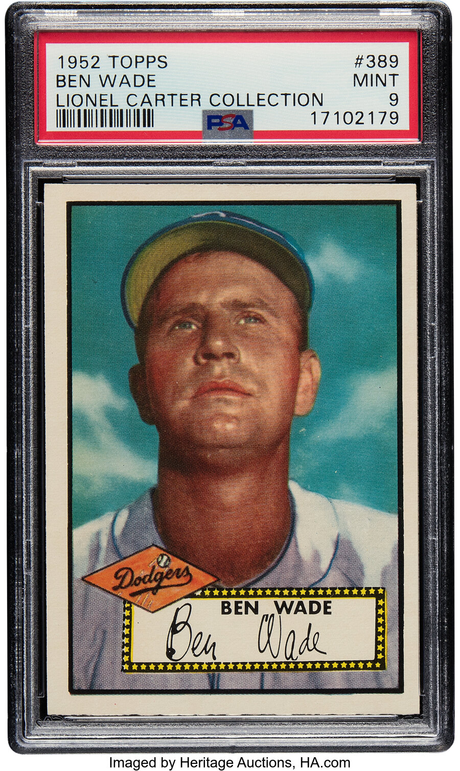 1952 Topps Ben Wade Rookie #389 PSA Mint 9 - Pop Five, None Superior! From the Lionel Carter Collection