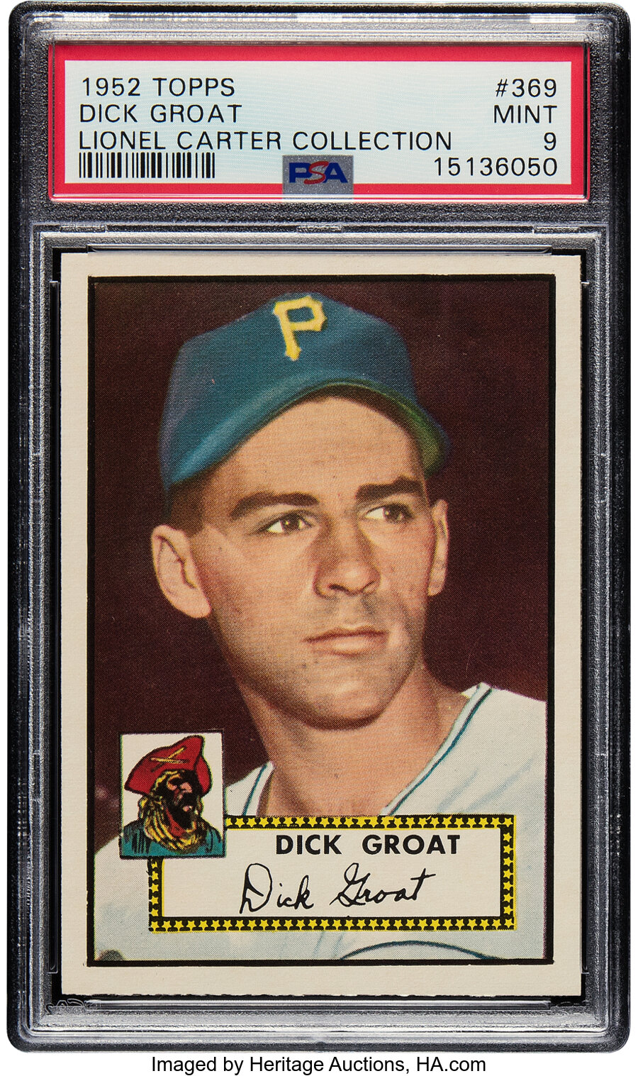 1952 Topps Dick Groat Rookie #369 PSA Mint 9 - Pop Five, One Higher! From the Lionel Carter Collection