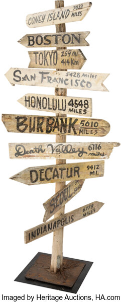 Movie/TV Memorabilia:Props, Signature Directional Signpost with the Characters' Hometowns from
M*A*S*H (CBS-TV, 1972-198...