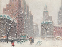 Guy Carleton Wiggins (American, 1883-1962) A Walk in Central Park Oil on canvasboard 9 x 12 inches (22.9 x 30.5 cm)