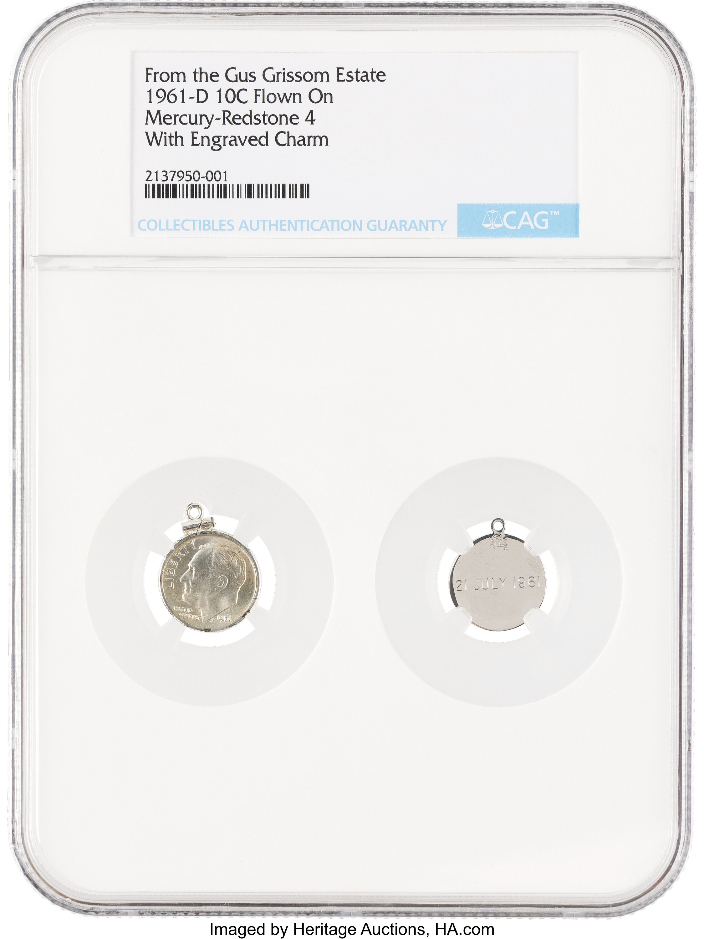 Mercury-Redstone 4 (Liberty Bell 7) Flown U.S. 10¢ Coin from the | Lot ...