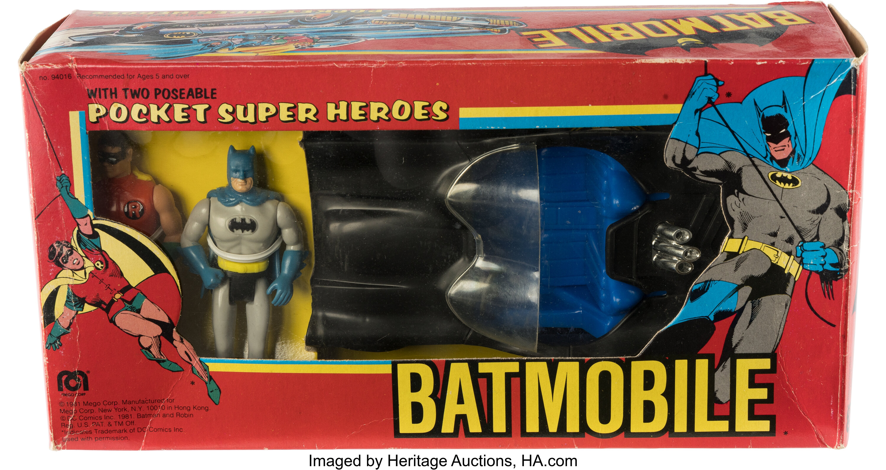 Pocket Super Heroes Batmobile Set with Batman and Robin (Mego, | Lot ...