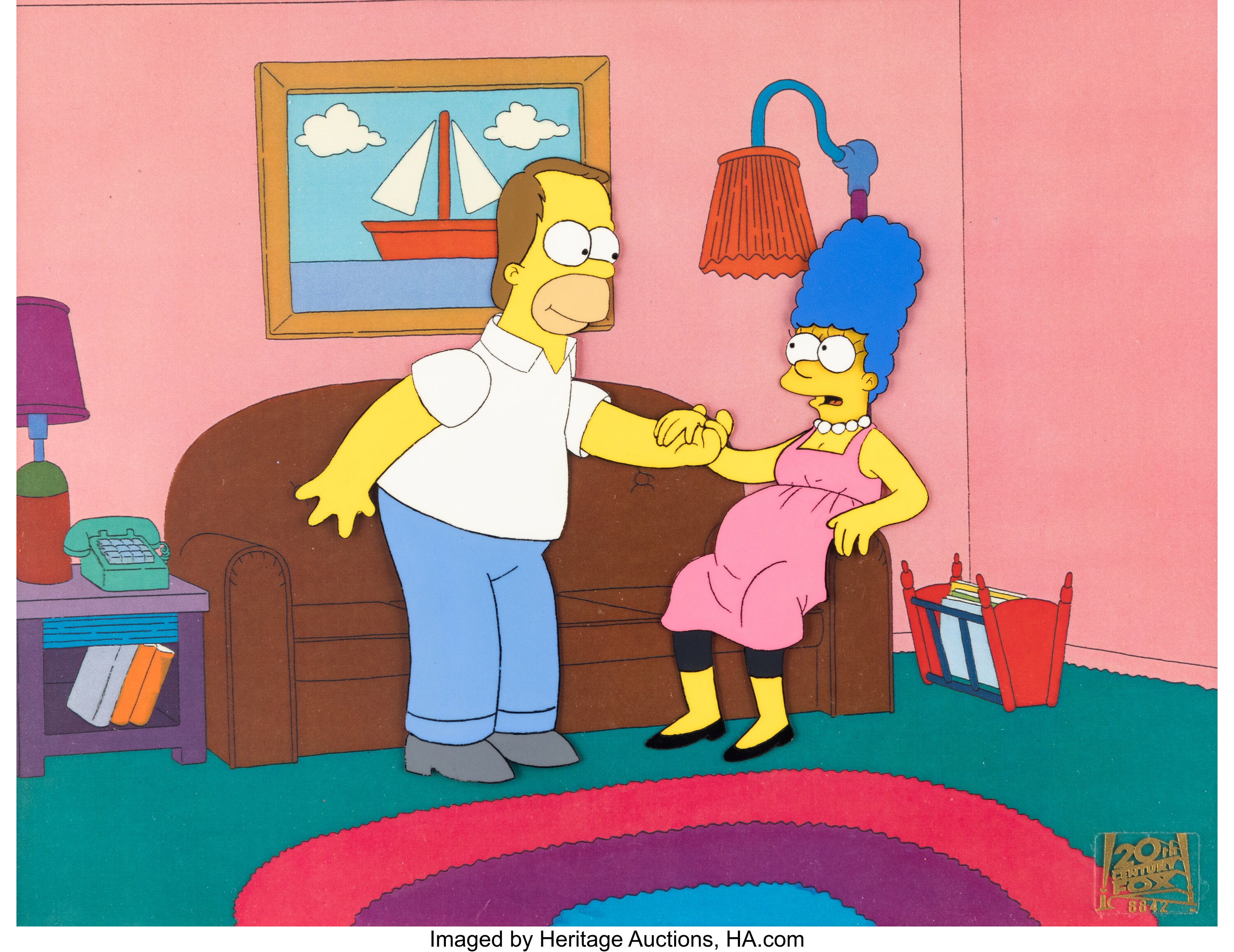The Simpsons Homer and Pregnant Marge Production Cel Scene (Fox, | Lot ...