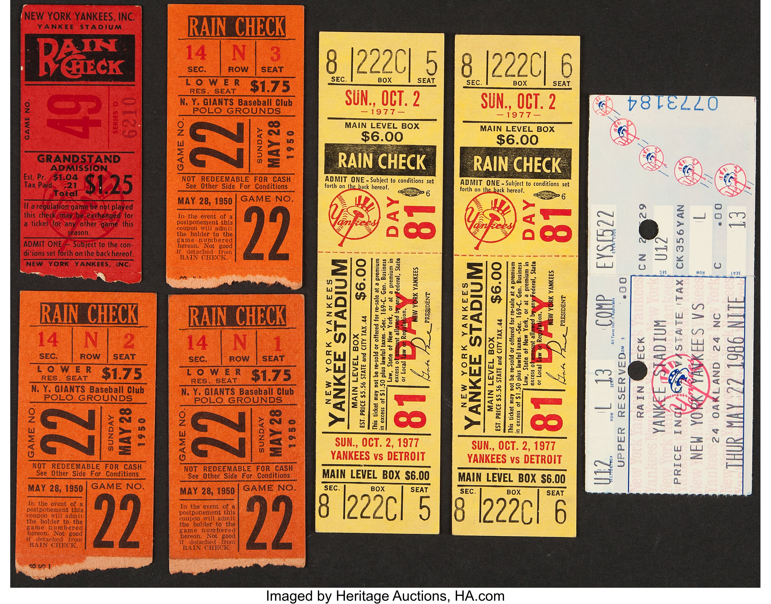 1950-86 New York Yankees & Giants Ticket Stubs, Lot of 7.... | Lot ...