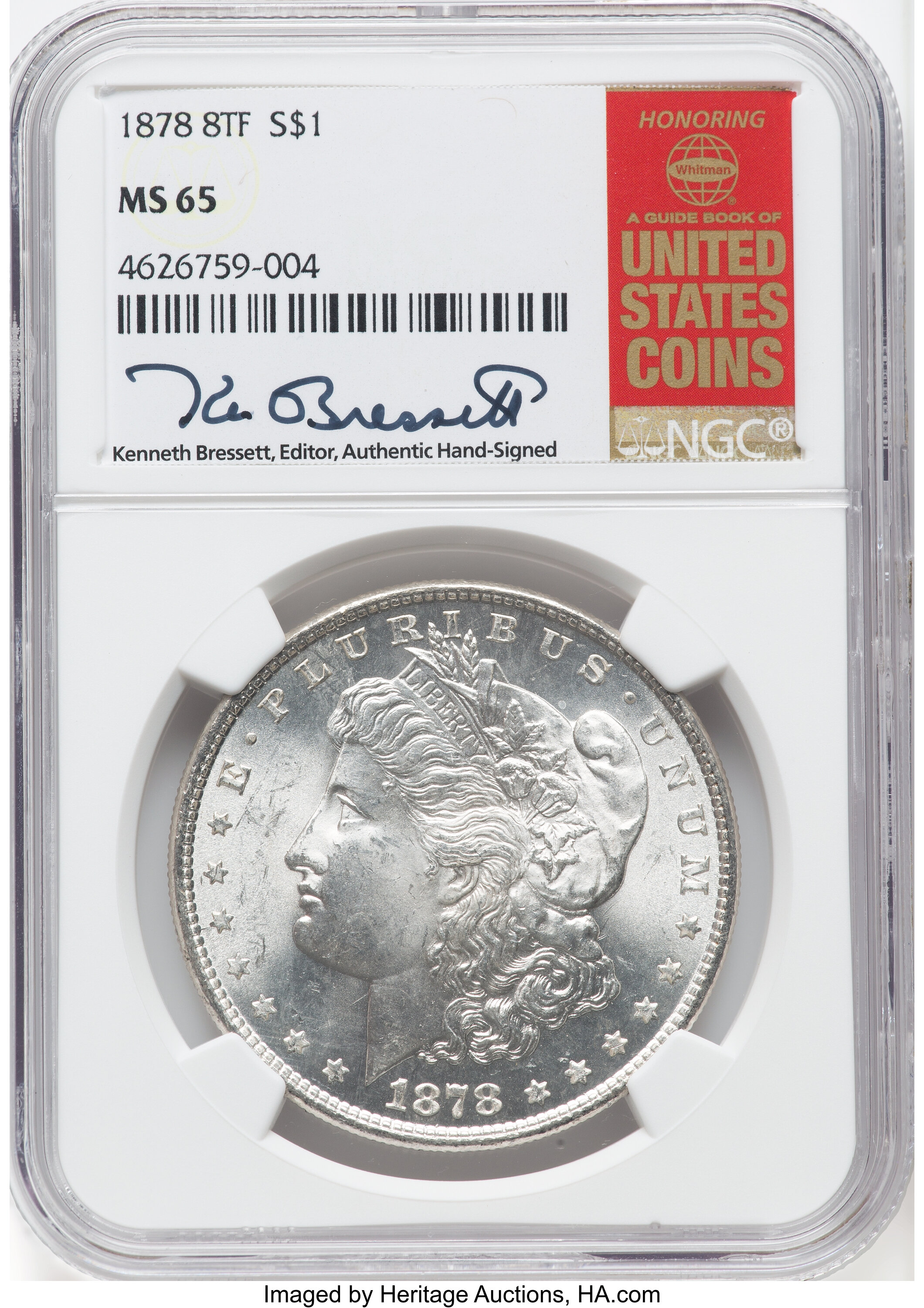 1878 8tf $1 Alligator Eye, Vam-14.1, Ms65 Ngc. Kenneth Bressett 