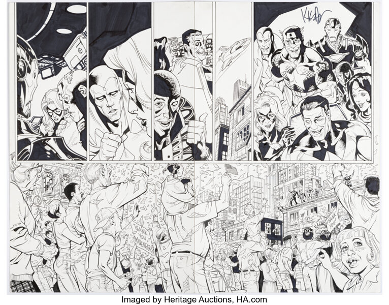 Original Comic Art:Story Page, Kieron Dwyer and Rick Remender Avengers #54 (469) Double Page Spread 12-13 Original Art (Mar...