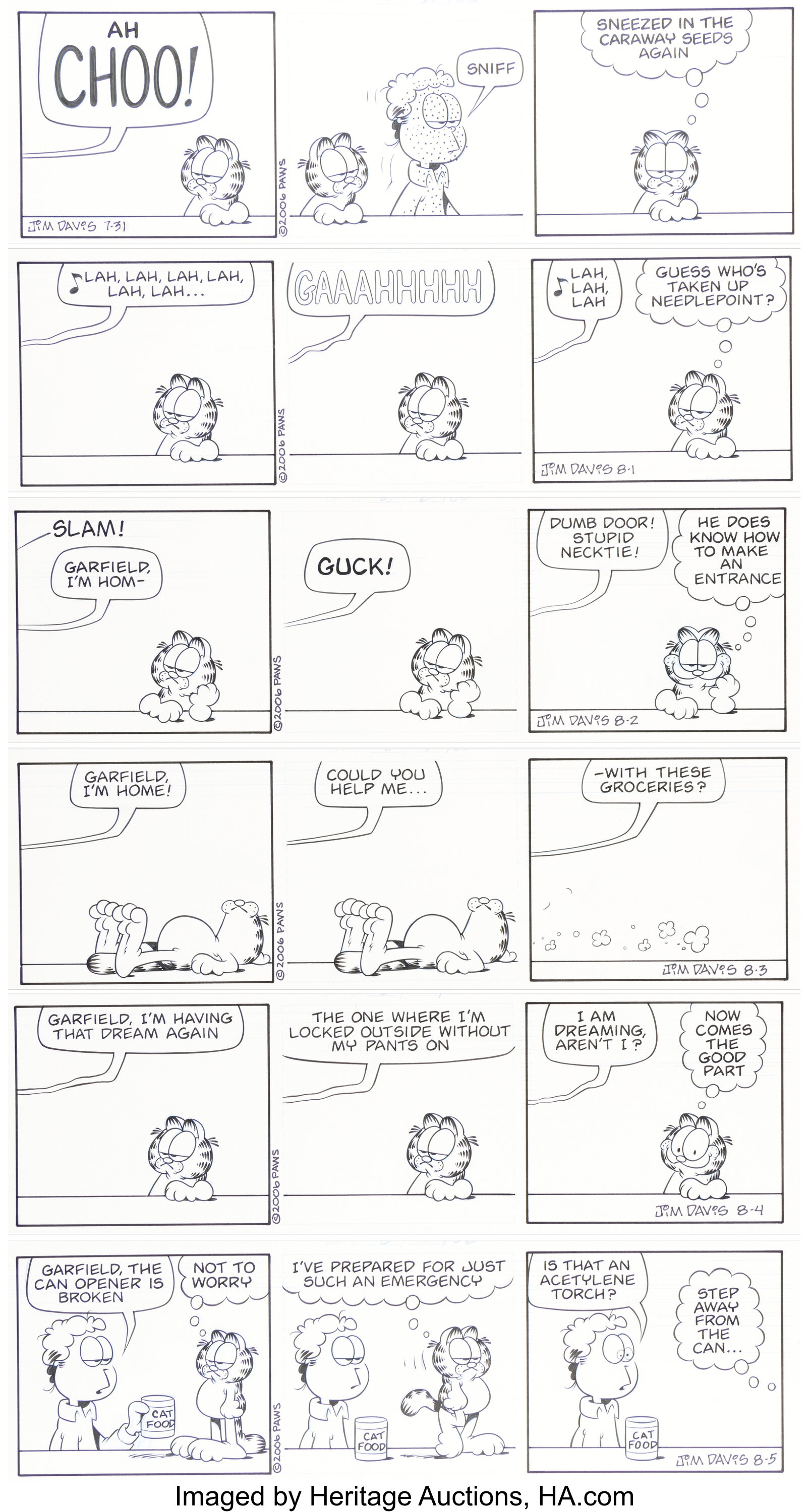Jim Davis Garfield Consecutive Daily Comic Strip Original Art Group ...