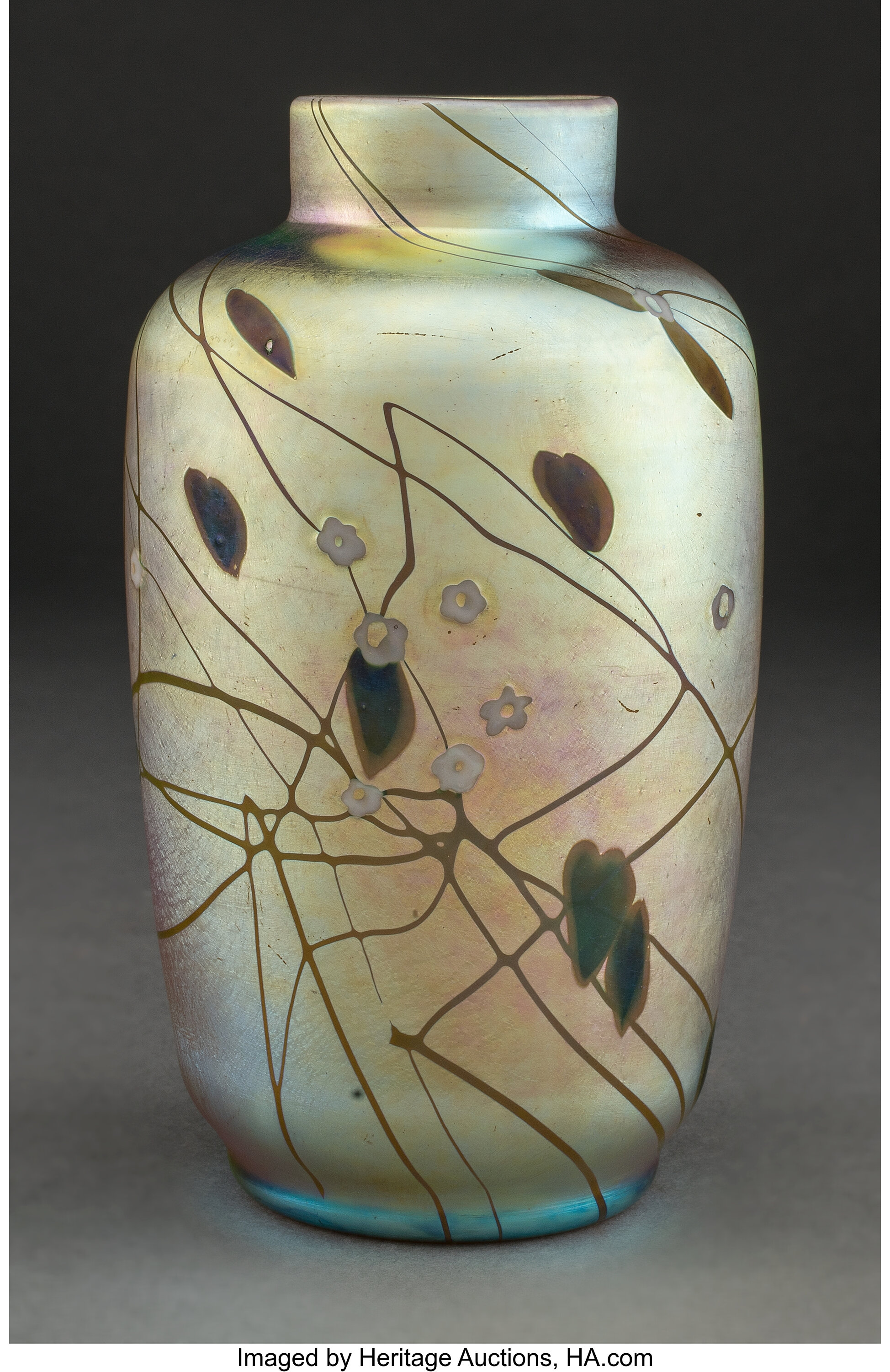 Steuben Decorated Gold Aurene Glass Vase With Millefiori Circa Lot 79066 Heritage Auctions 3264