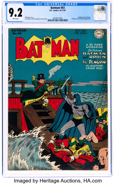 Golden Age (1938-1955):Superhero, Batman #43 (DC, 1947) CGC NM- 9.2 White pages....