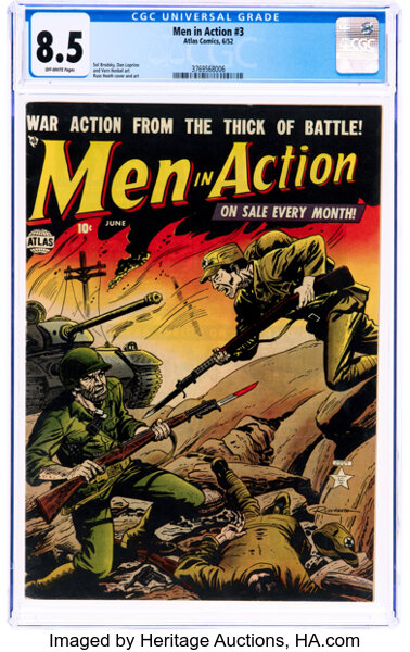 Golden Age (1938-1955):War, Men in Action #3 (Atlas, 1952) CGC VF+ 8.5 Off-white pages....