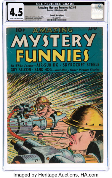 Golden Age (1938-1955):Science Fiction, Amazing Mystery Funnies V2#4 Cosmic Aeroplane Pedigree (Centaur, 1939) CGC VG+ 4.5 Cream to off-white pages....
