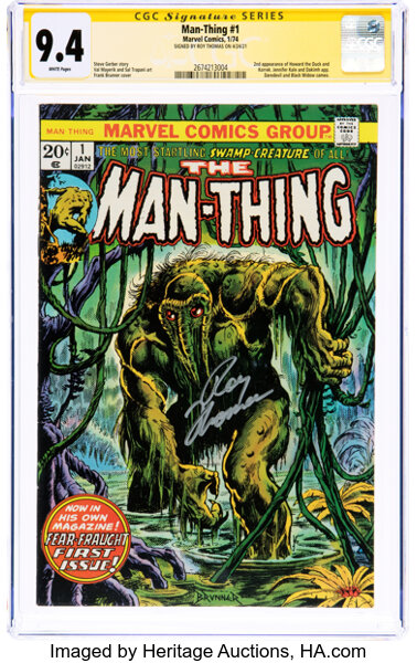 Bronze Age (1970-1979):Horror, Man-Thing #1 Signature Series: Roy Thomas (Marvel, 1974) CGC NM 9.4 White pages....