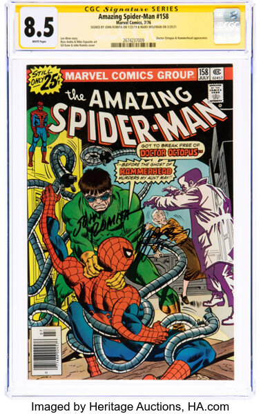 Bronze Age (1970-1979):Superhero, The Amazing Spider-Man #158 Signature Series: John Romita & Marv Wolfman (Marvel, 1976) CGC VF+ 8.5 White pages....