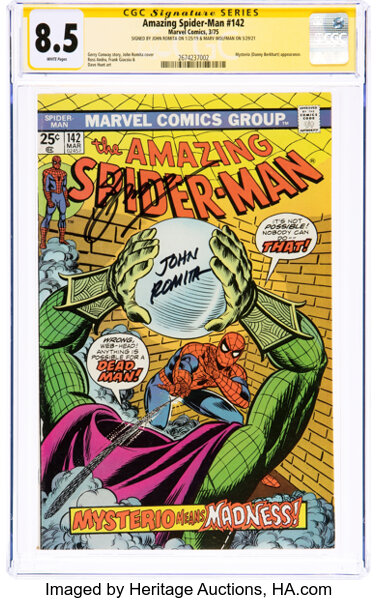 Bronze Age (1970-1979):Superhero, The Amazing Spider-Man #142 Signature Series: John Romita & Marv Wolfman (Marvel, 1975) CGC VF+ 8.5 White pages....