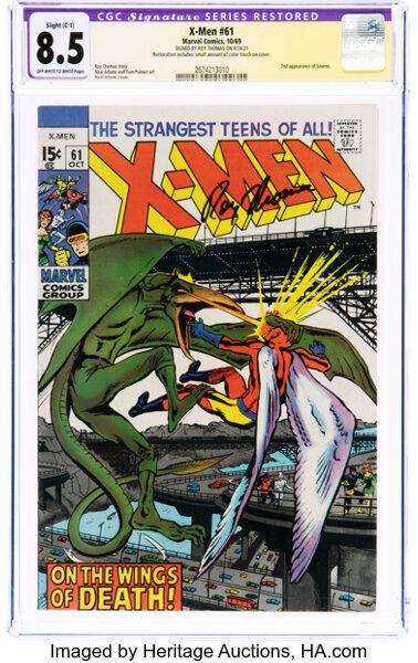 Silver Age (1956-1969):Superhero, X-Men #61 Signature Series: Roy Thomas (Marvel, 1969) CGC Apparent VF+ 8.5 Slight (C-1) Off-white to white pages....