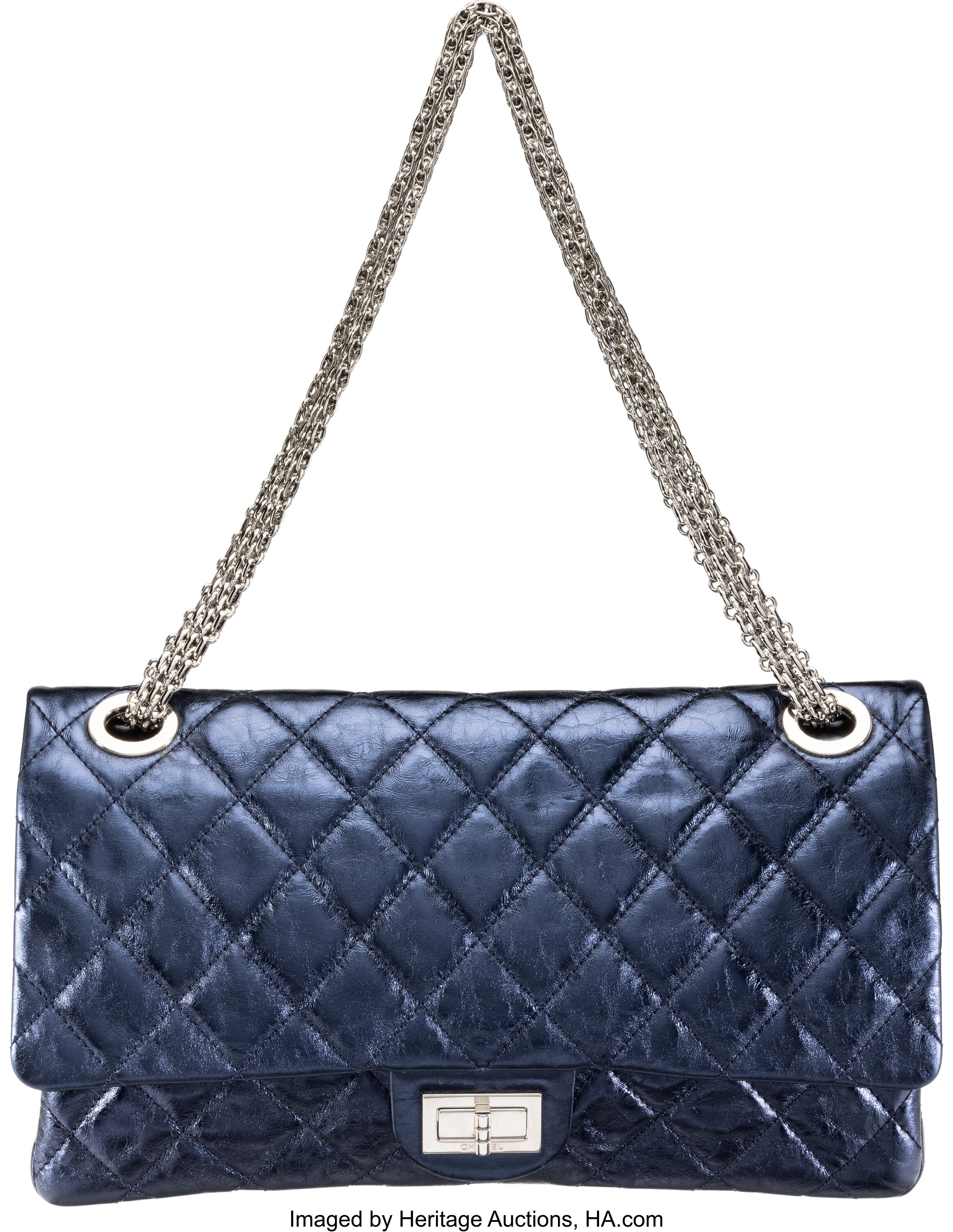 Chanel Navy Blue Metallic Distressed Quilted Leather Reissue 2.55 | Lot ...