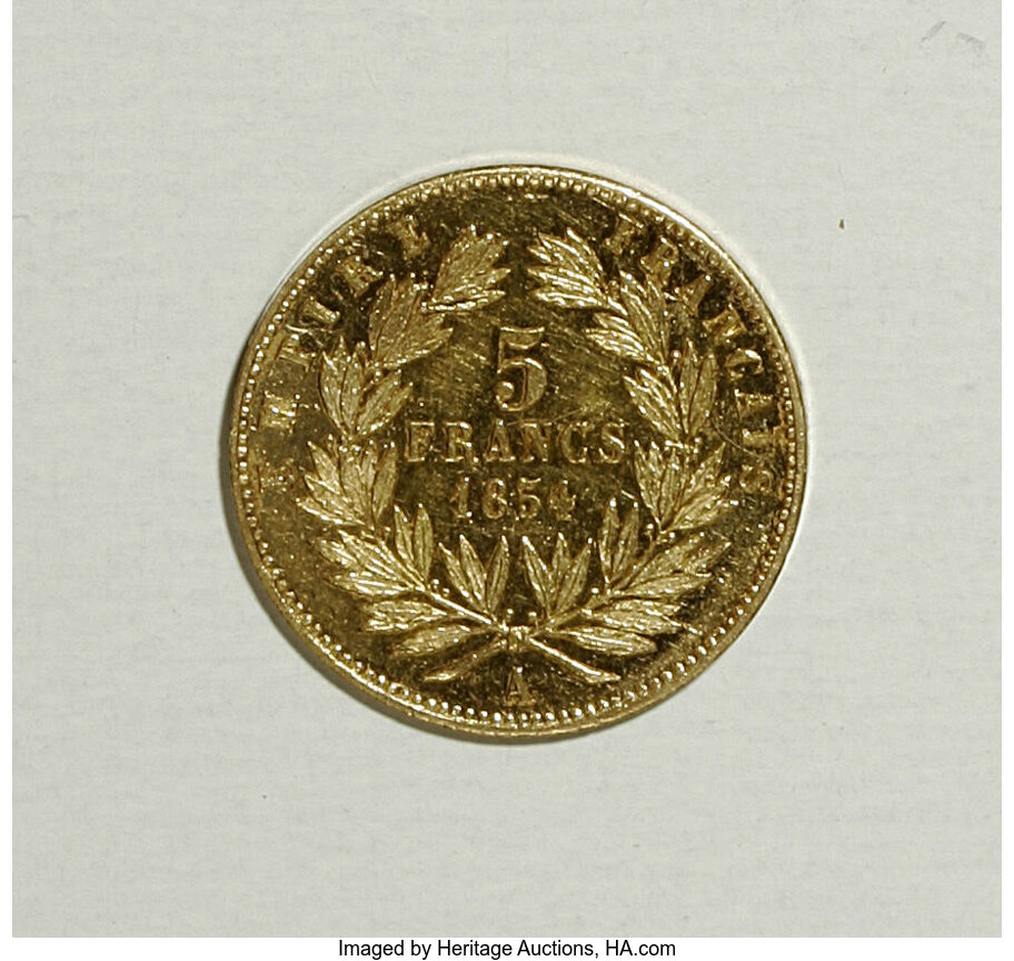 France: Second Empire. Napoleon III gold 5 Francs, plain edge, | Lot ...