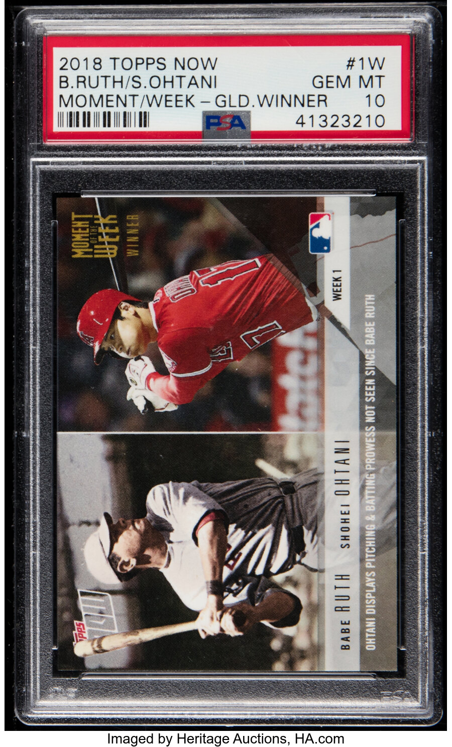 2018 Topps Now Babe Ruth & Shohei Ohtani (Moment of the Week - Gold Winner) #MOW-1W PSA Gem Mint 10