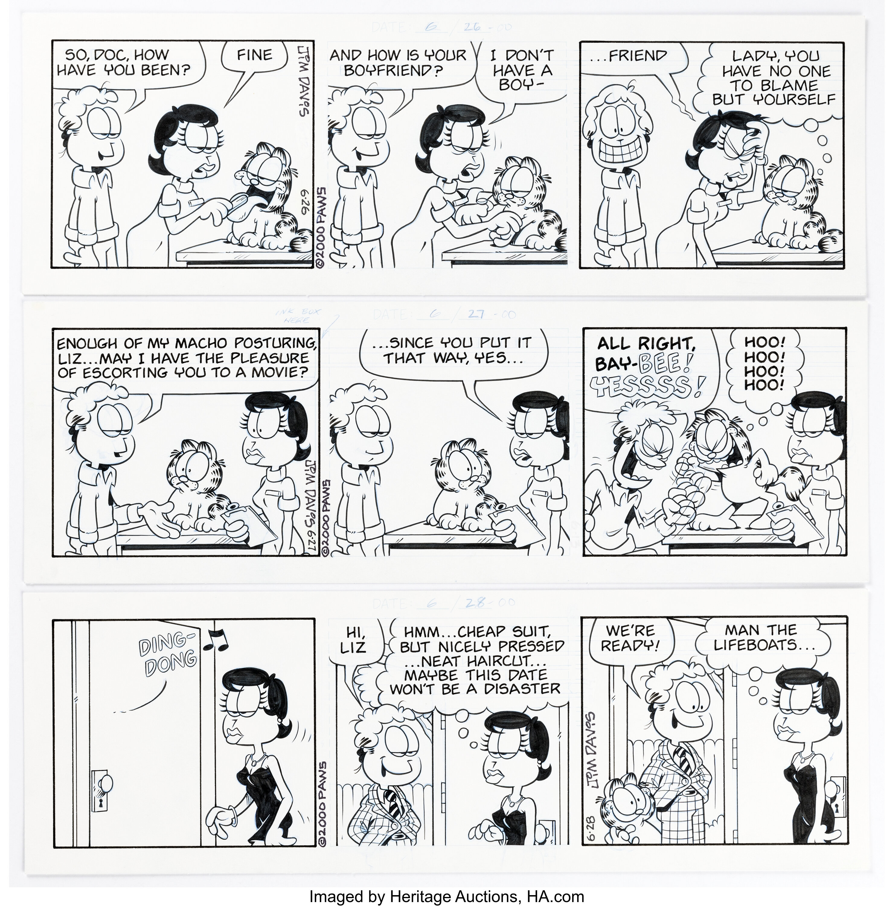 Jim Davis Garfield Consecutive Daily Comic Strip Original Art Group ...