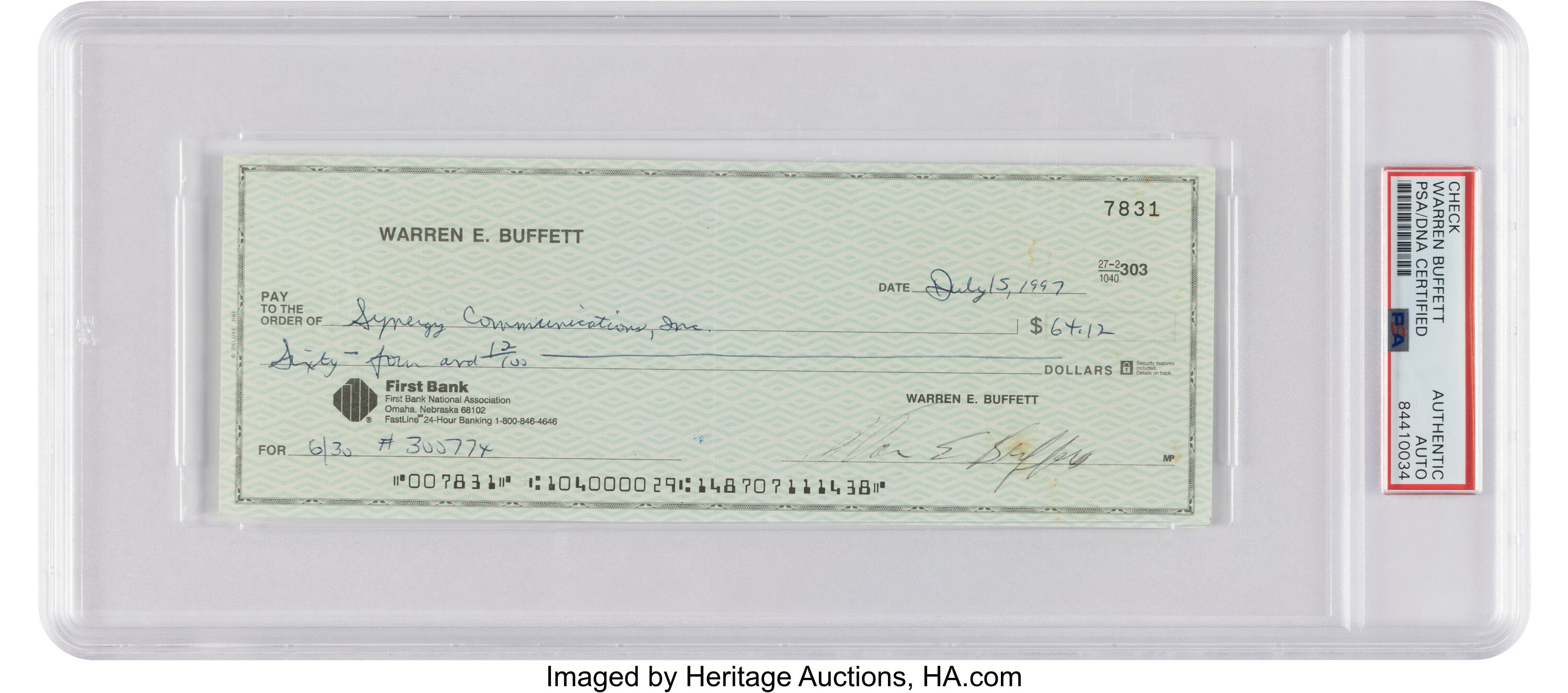 Warren Buffett Signed Check Autographs Lot 47377 Heritage Auctions