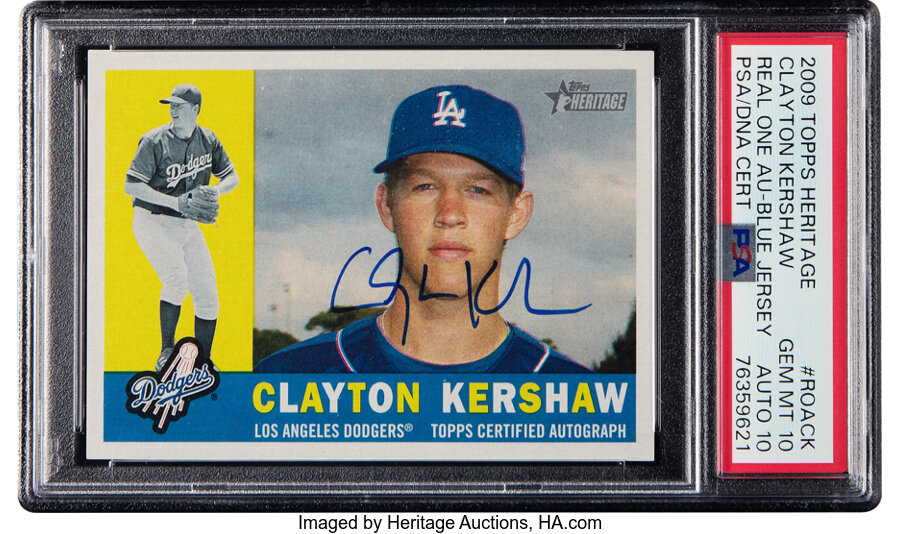 2009 Topps Heritage Clayton Kershaw (Real One Autograph-Blue Ink) #ROA-CK PSA Gem Mint 10, PSA/DNA Auto 10