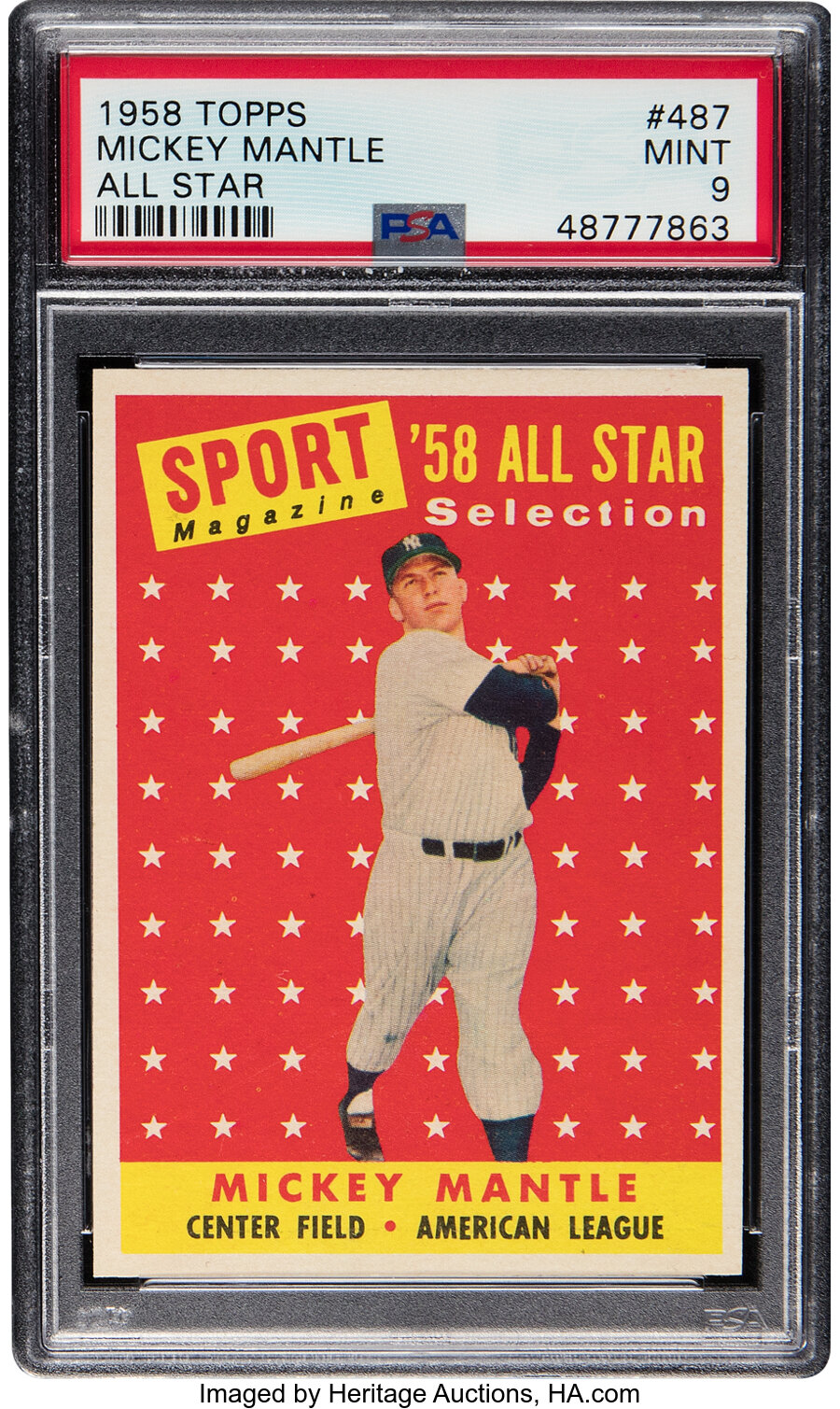 1958 Topps Mickey Mantle (All Star) #487 PSA Mint 9 - None Higher!