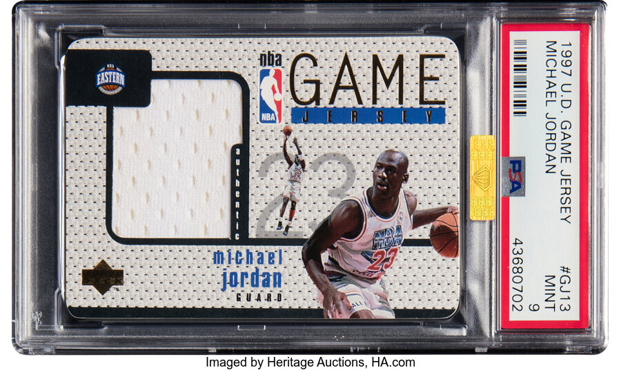 1997 Upper Deck Michael Jordan (Game Jersey) #GJ13 PSA Mint 9 - Four Higher