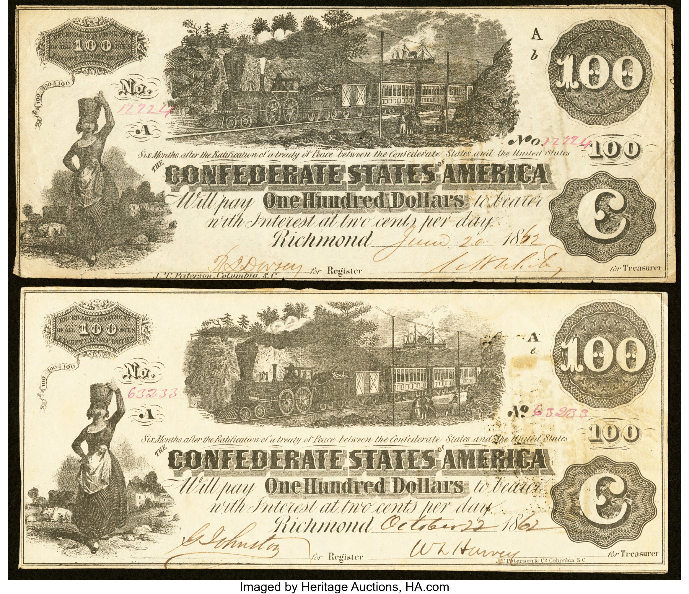 T41 $100 1862 Two Examples Fine-Very Fine.. ... (Total: 2 notes) | Lot ...