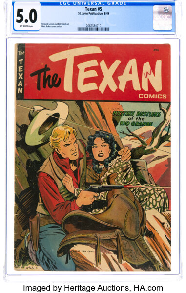 Golden Age (1938-1955):Western, The Texan #5 (St. John, 1949) CGC VG/FN 5.0 Off-white pages....