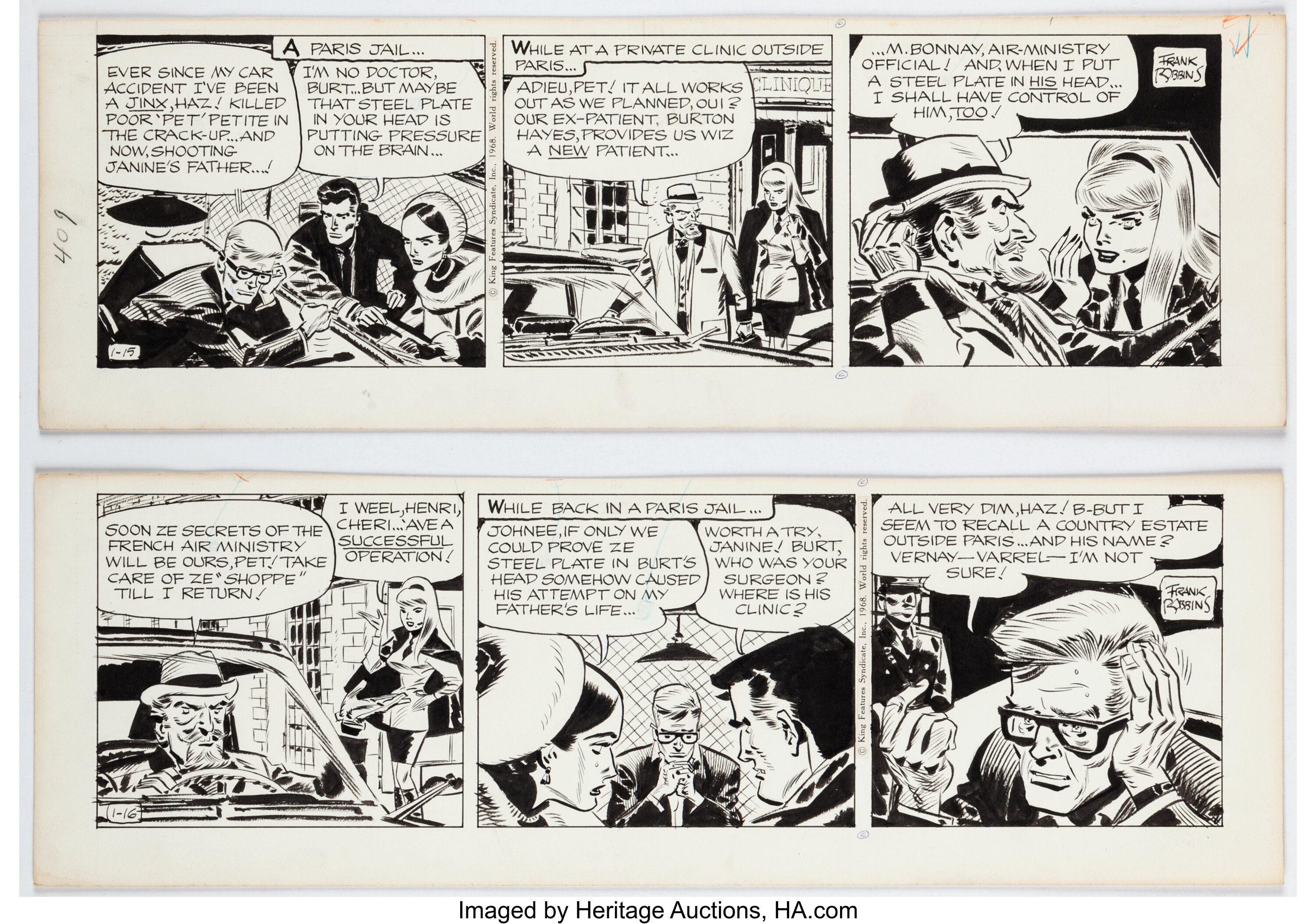 Frank Robbins Johnny Hazard Daily Comic Strip Original Art Group of ...