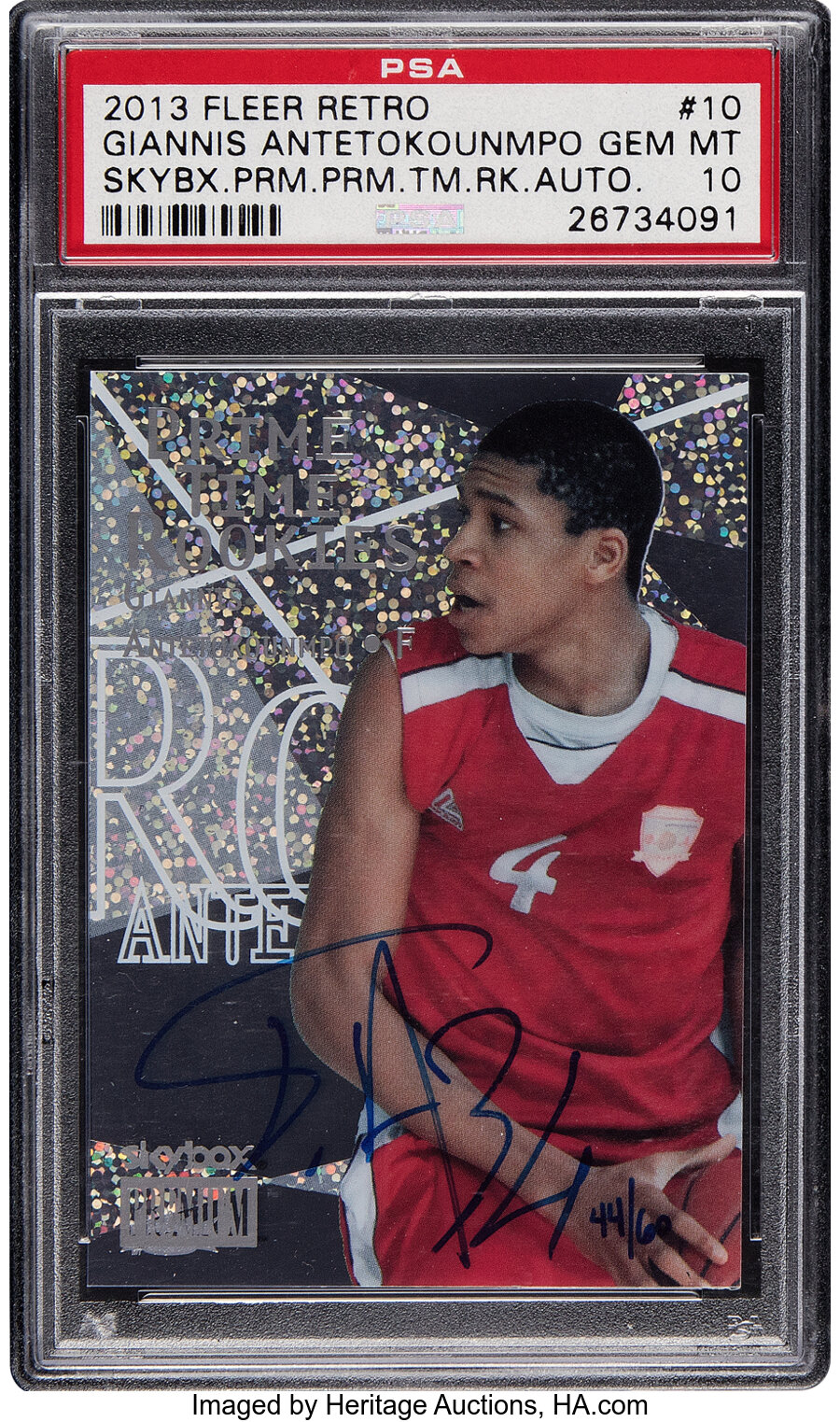 2013 Fleer Retro Giannis Antetokounmpo (1999-00 Skybox Premium-Prime Time Rookie Autographs) #10 PSA Gem Mint 10 - #'d 44/60