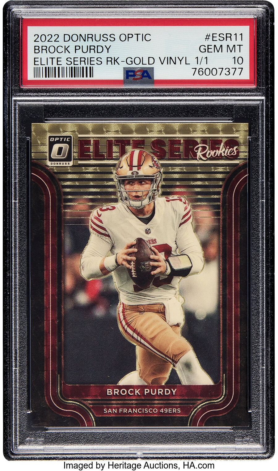 2022 Panini Donruss Optic Brock Purdy (The Elite Series Rookies-Gold Vinyl) #ESR-11 PSA Gem Mint 10 - #'d 1/1!