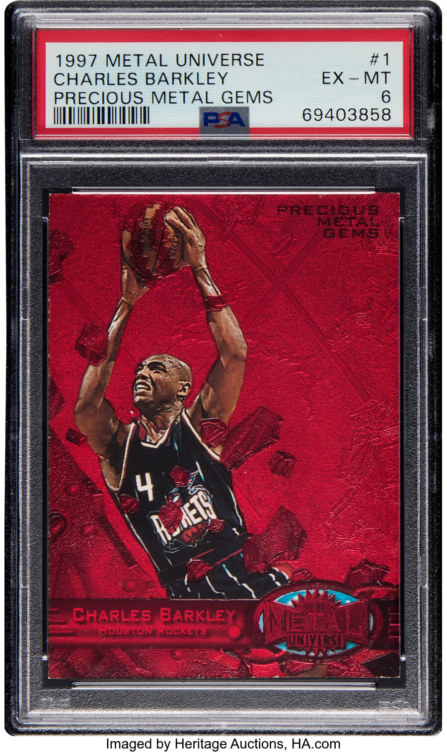 1997 Skybox Metal Universe Charles Barkley (Precious Metal Gems-Ruby Red) #1 PSA EX-MT 6 - #'d 36/100 - Three Higher