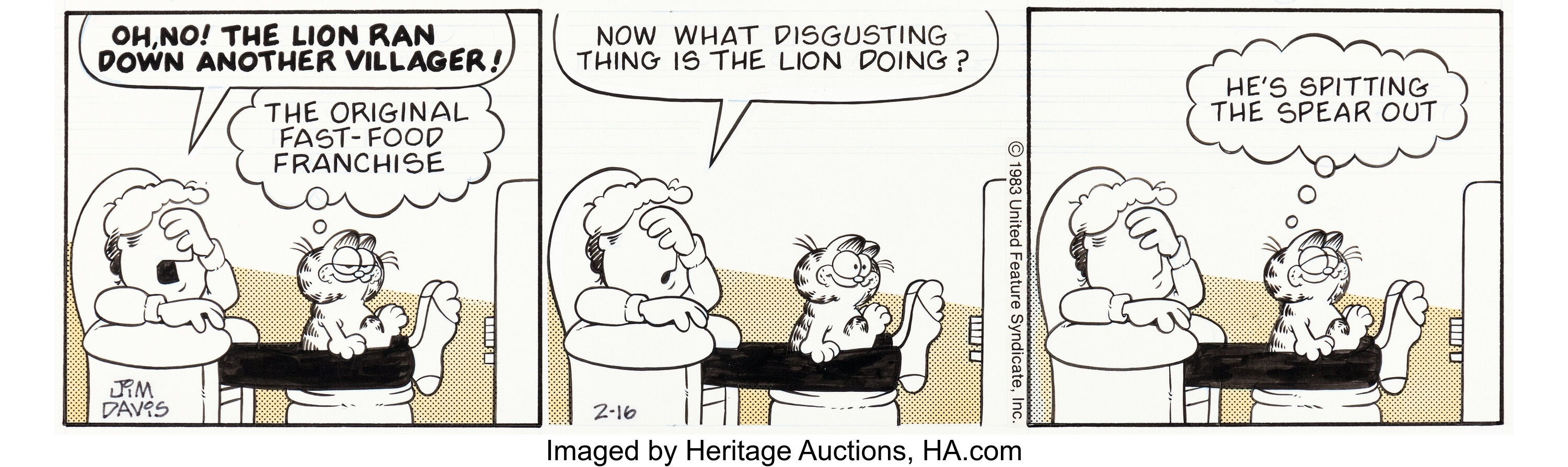 Jim Davis Garfield Daily Comic Strip Original Art dated 2-16-83 | Lot ...