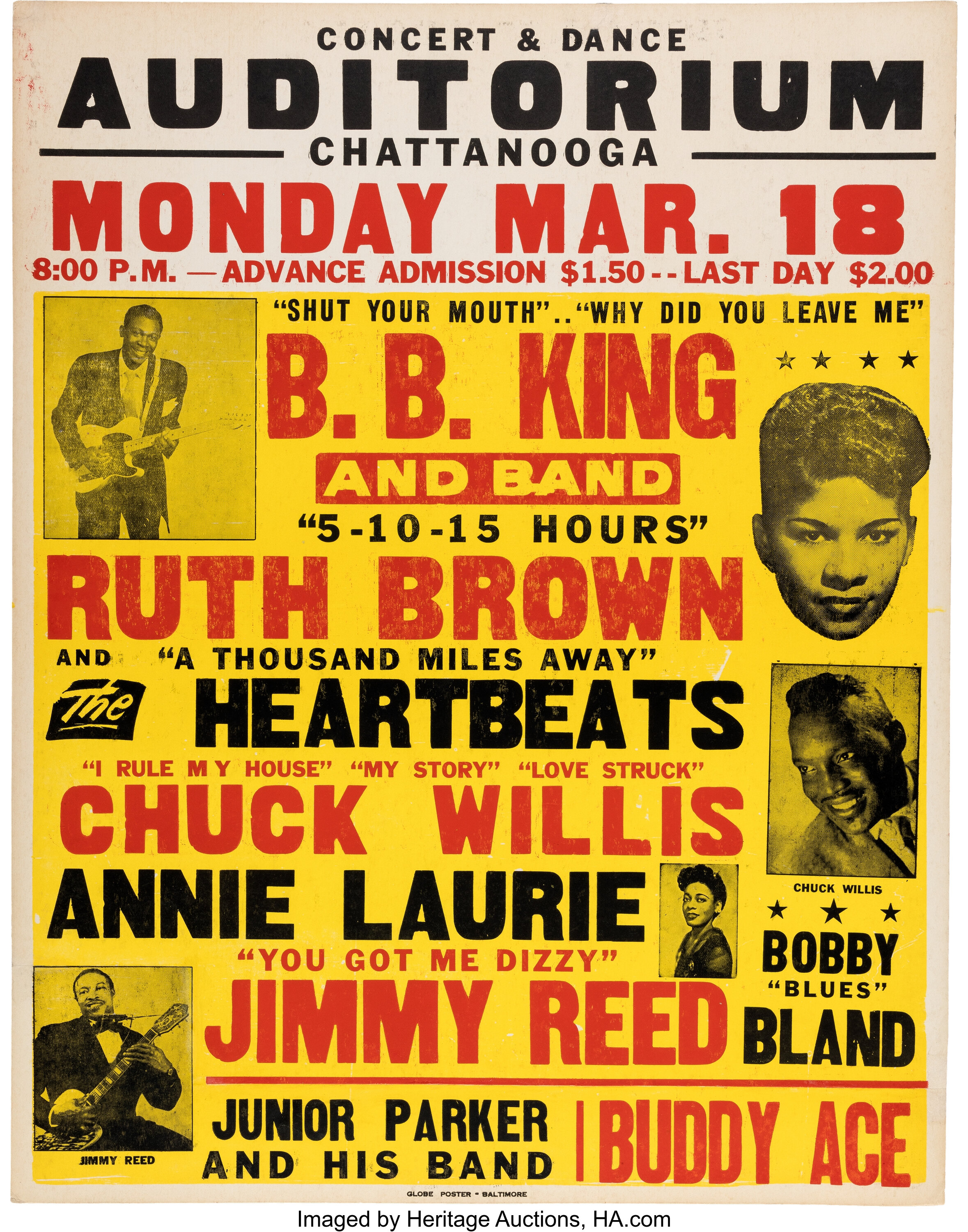 B.B. King, Ruth Brown, Bobby Bland & Jimmy Reed 1957 Jumbo Globe | Lot ...