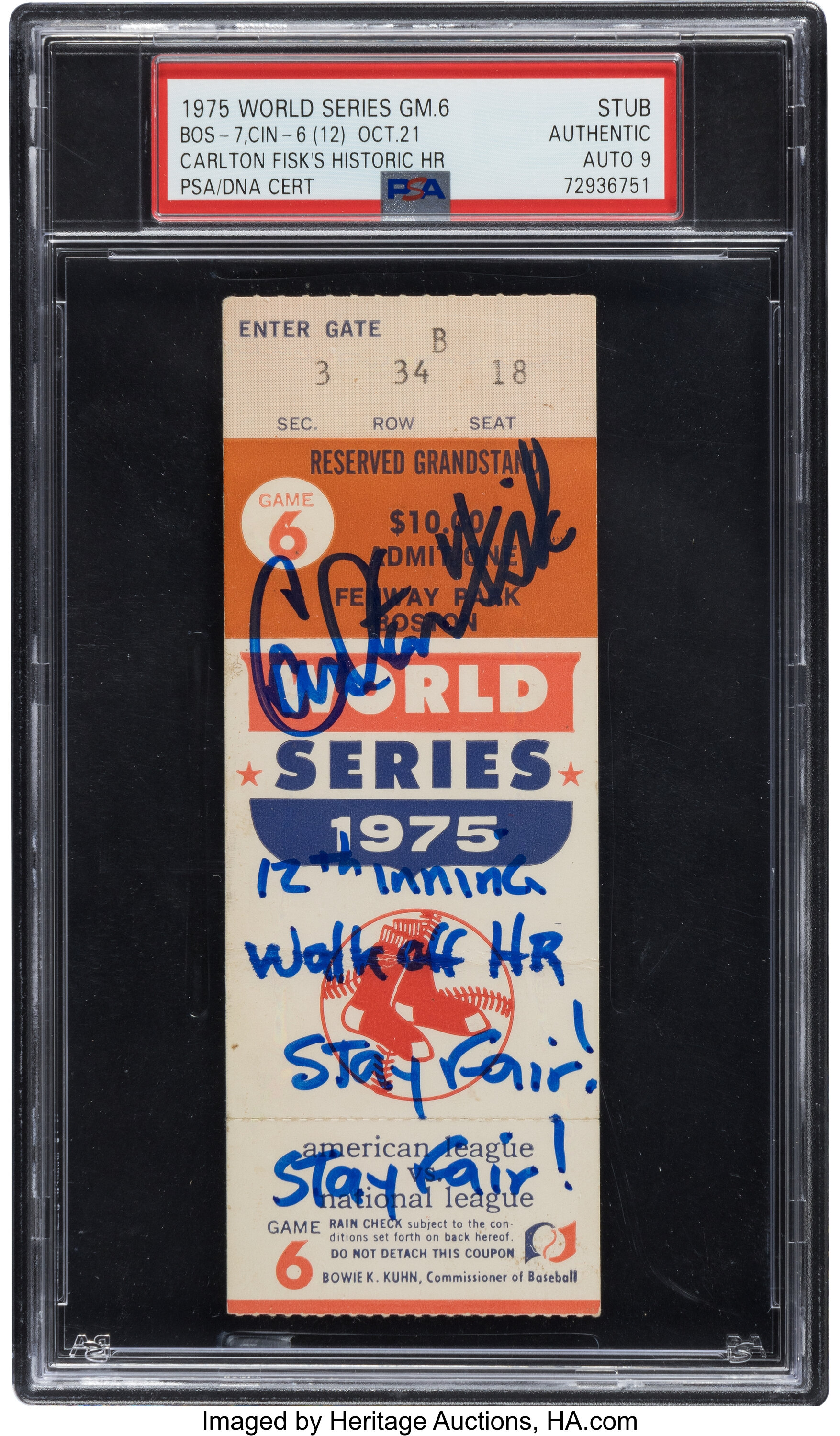 1975 World Series Game 6 Signed & Inscribed Ticket Stub from | Lot ...