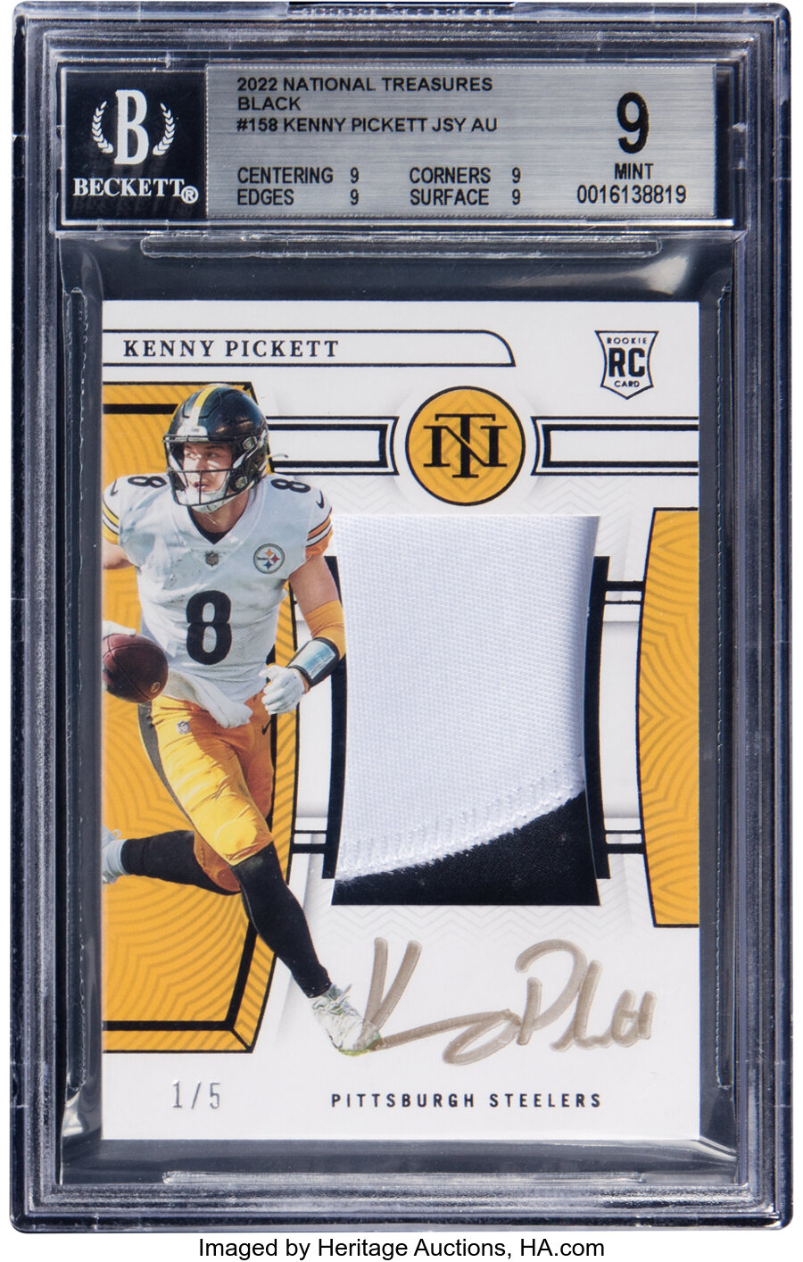 2022 Panini National Treasures Kenny Pickett (Rookie Patch Autographs-Black) #158 BGS Mint 9 - #'d 1/5!