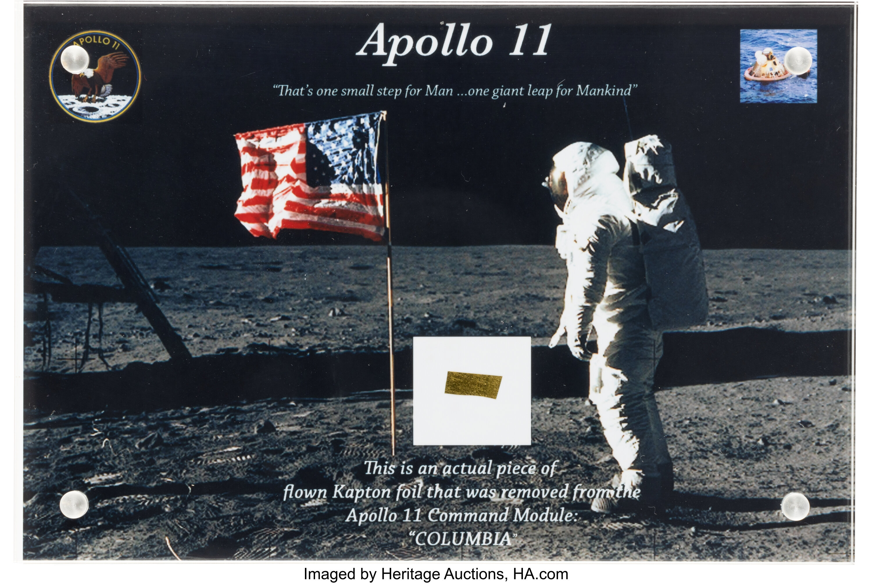 Apollo 11 Flown Kapton Foil Segment In Acrylic Display With Lot