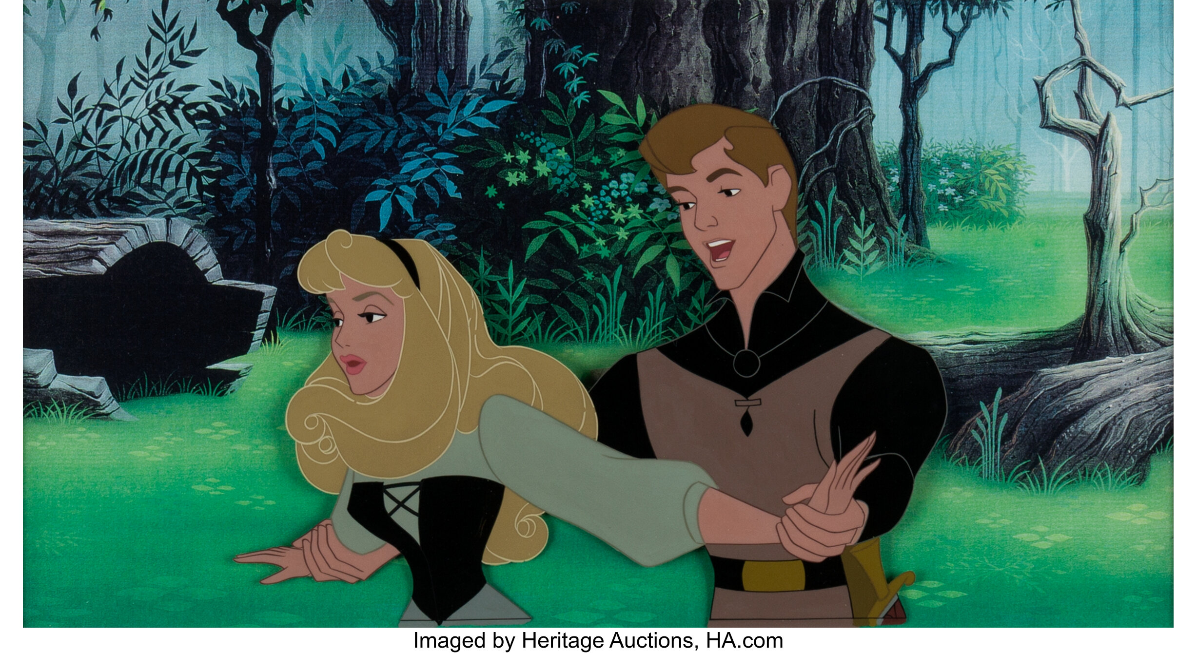 Sleeping Beauty Briar Rose And Prince Phillip Production Cel With Lot