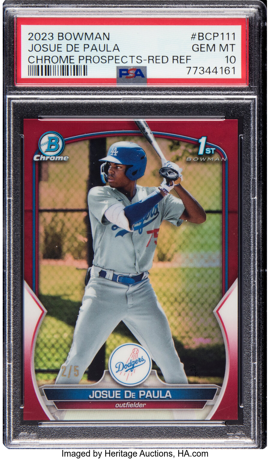 2023 Bowman Josue De Paula (Chrome Prospects-Red Refractor) #BCP-111 PSA Gem Mint 10 - #'d 2/5