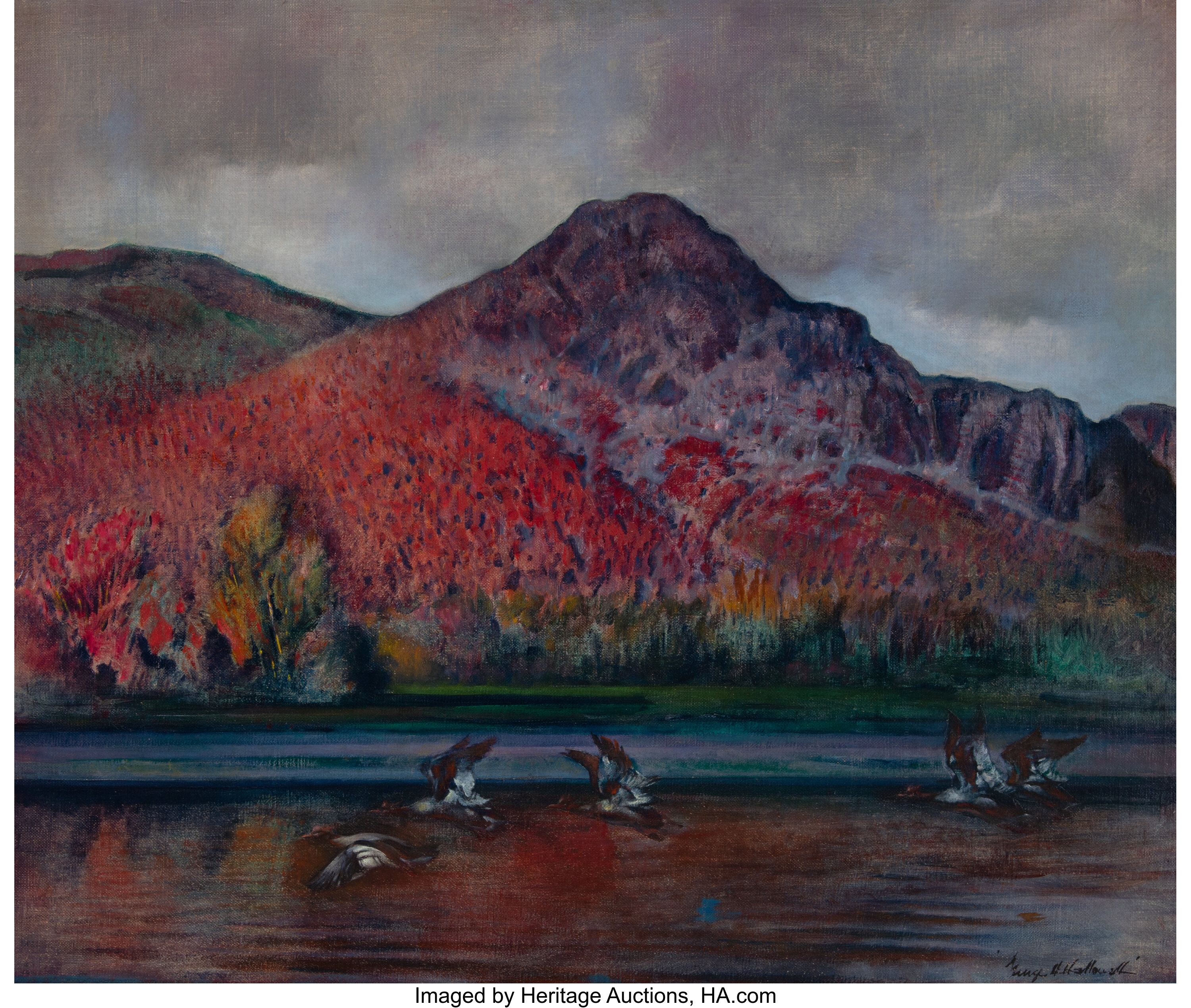 George Hawley Hallowell (American, 1872-1926). Maine Landscape. Oil ...