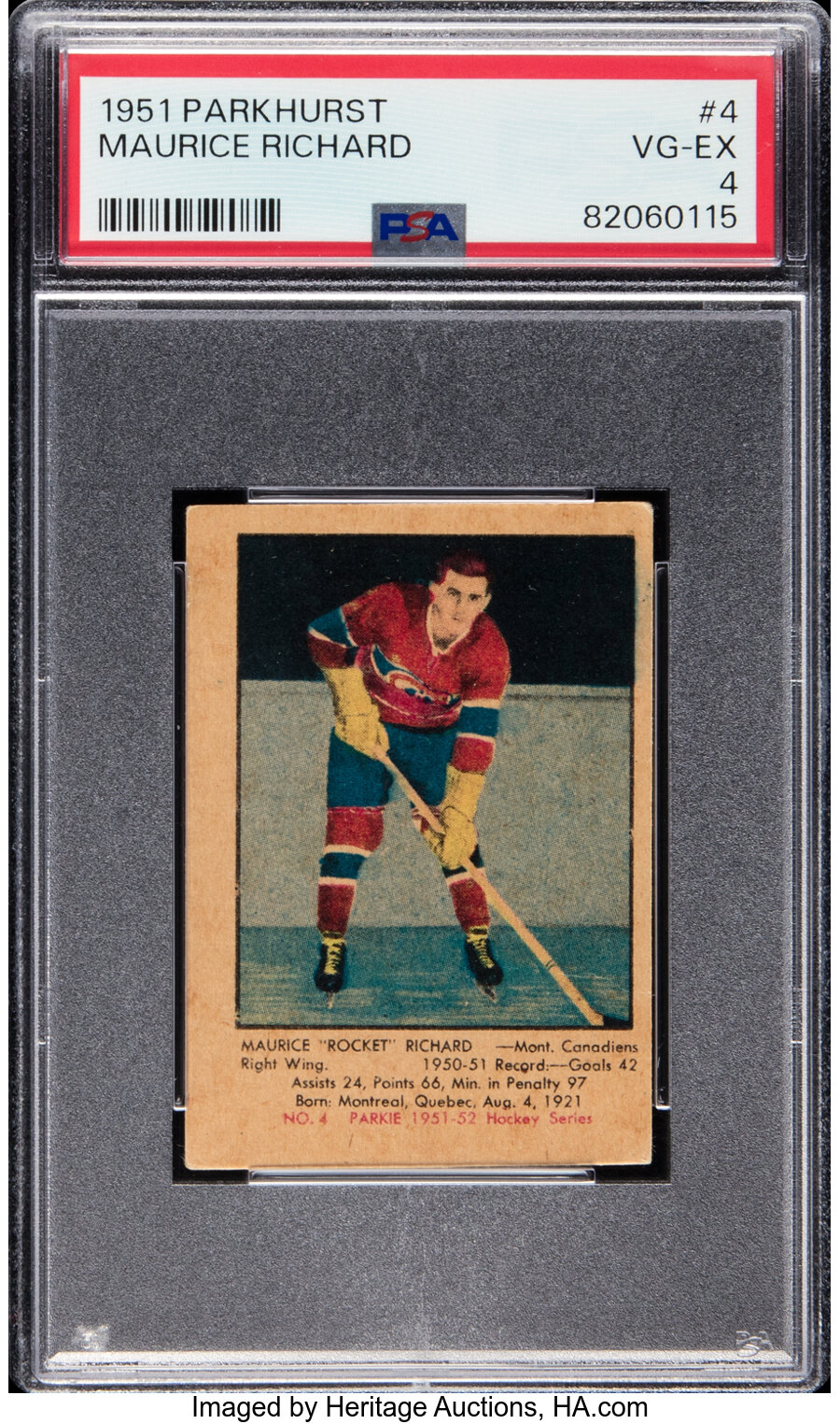 1951 Parkhurst Maurice Richard Rookie #4 PSA VG-EX 4