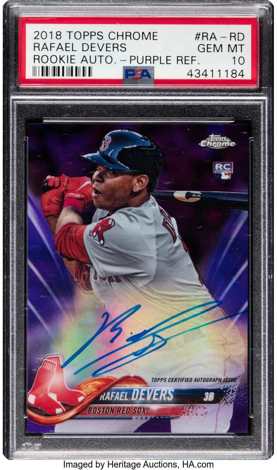 2018 Topps Chrome Rafael Devers (Rookie Autograph - Purple Refractor) #RA-RD PSA Gem Mint 10 - Serial #'d 174/250