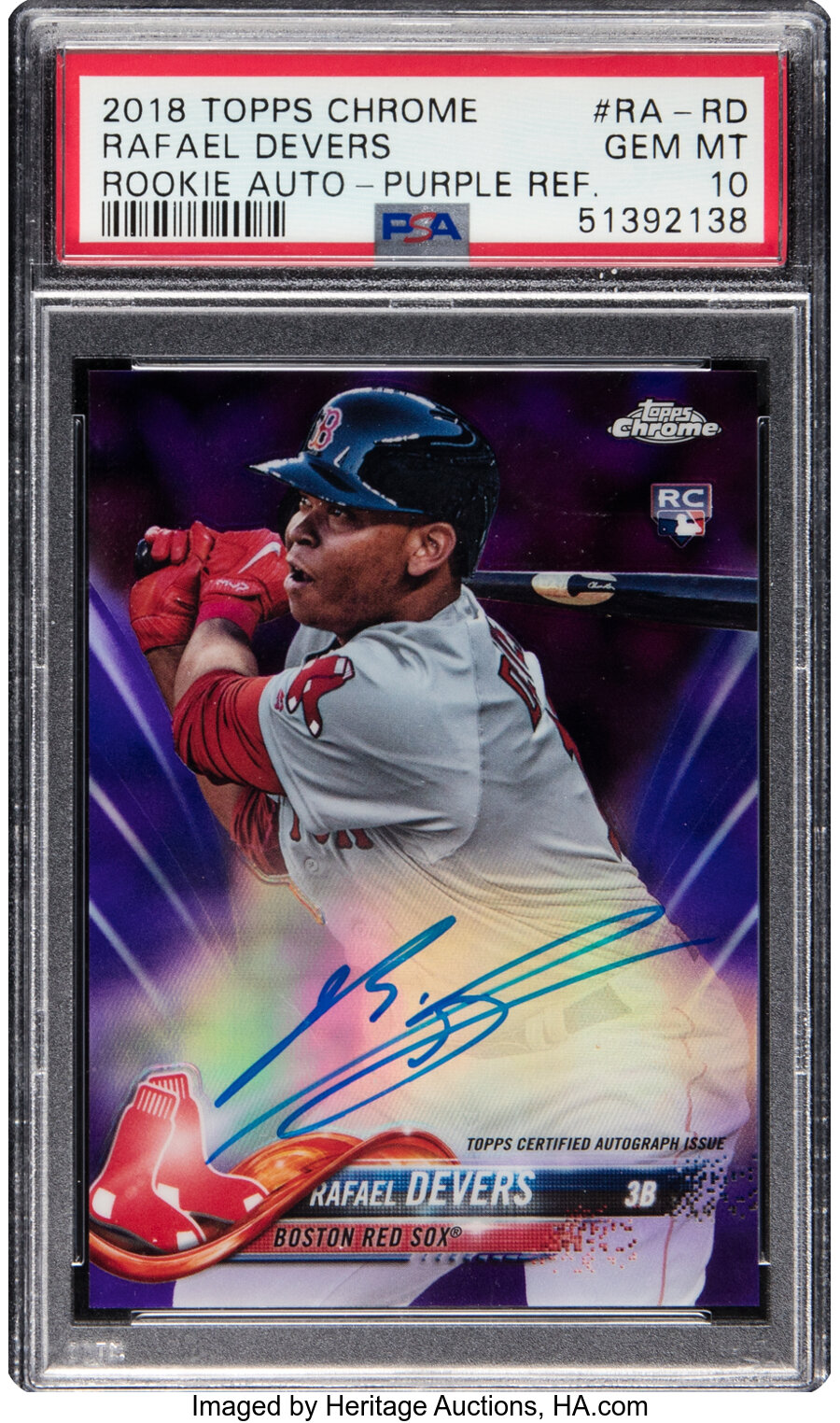 2018 Topps Chrome Rafael Devers (Rookie Autograph - Purple Refractor) #RA-RD PSA Gem Mint 10 - Serial #'d 163/250